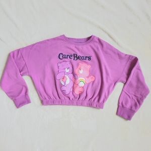 CARE BEARS Cropped Top - Pinky/Purple - Size Small - Long Sleeve Fleece